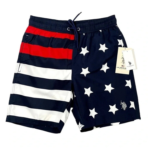 NWT U.S. Polo Assn Men’s US Flag Swim Trunks - Picture 3 of 5